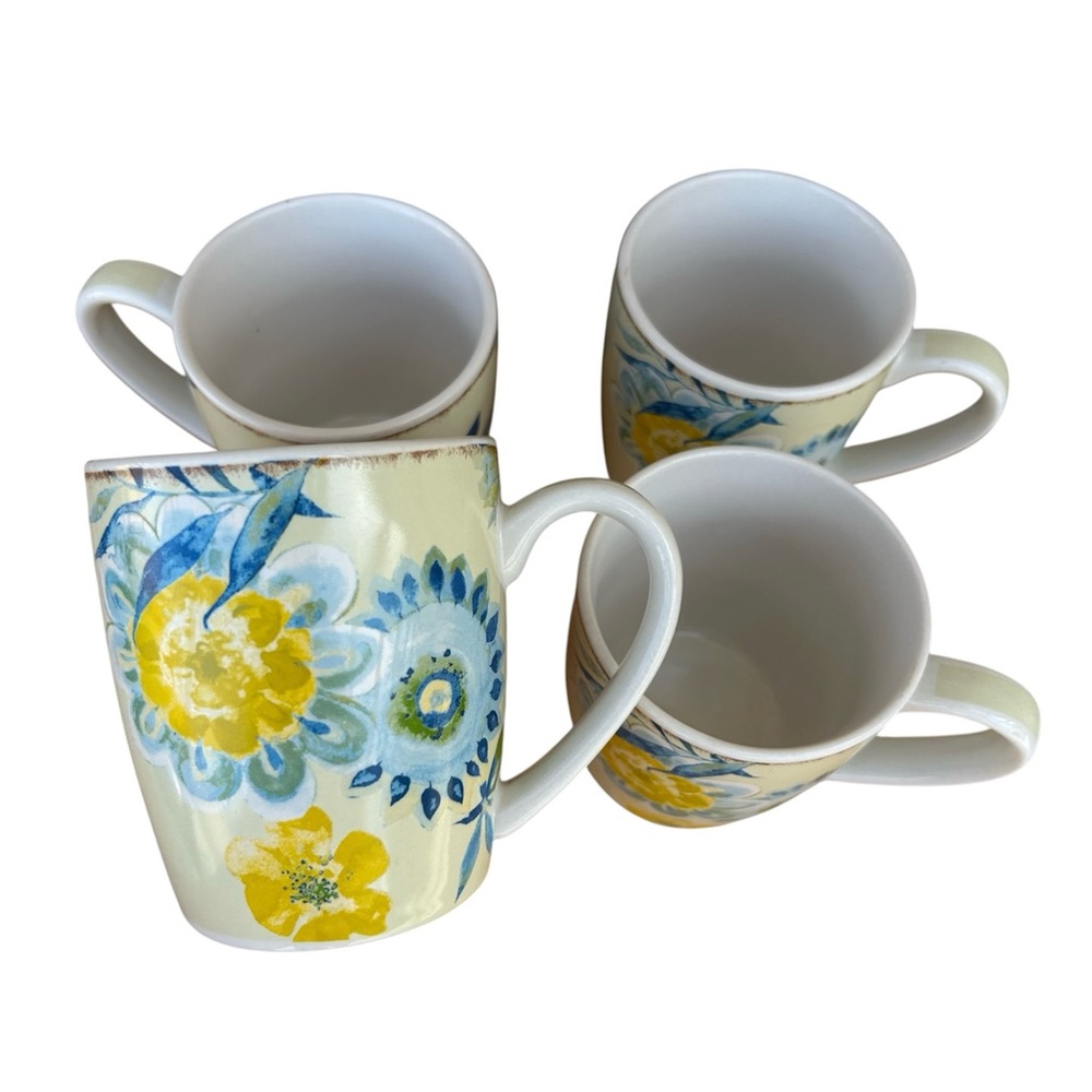 WAVERLY Fiore Di Acqua Discontinued Cottagecore Romantic Porcelain Mugs Set 4